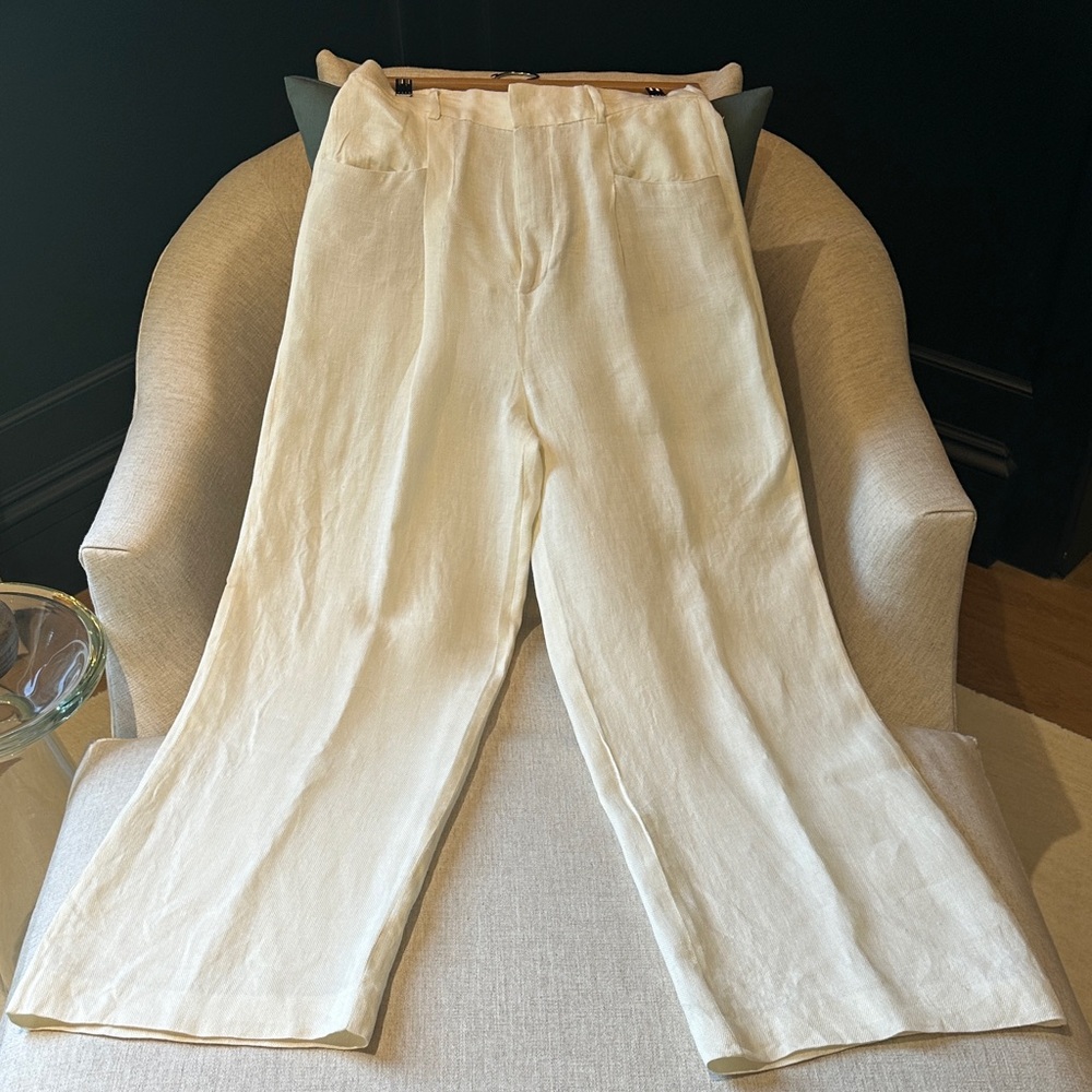 Zara 100% Linen Elegant Cream Women's Trousers